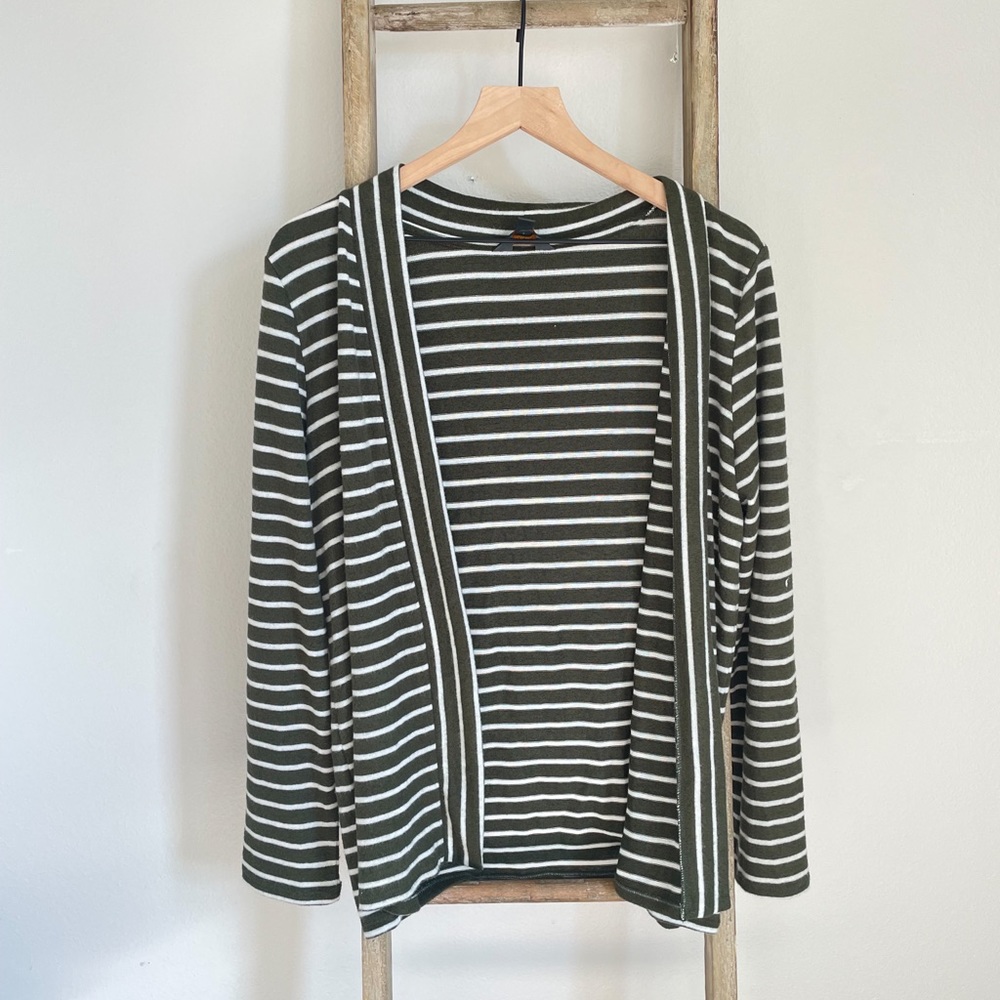 Green and White Striped Cozy Cardigan
